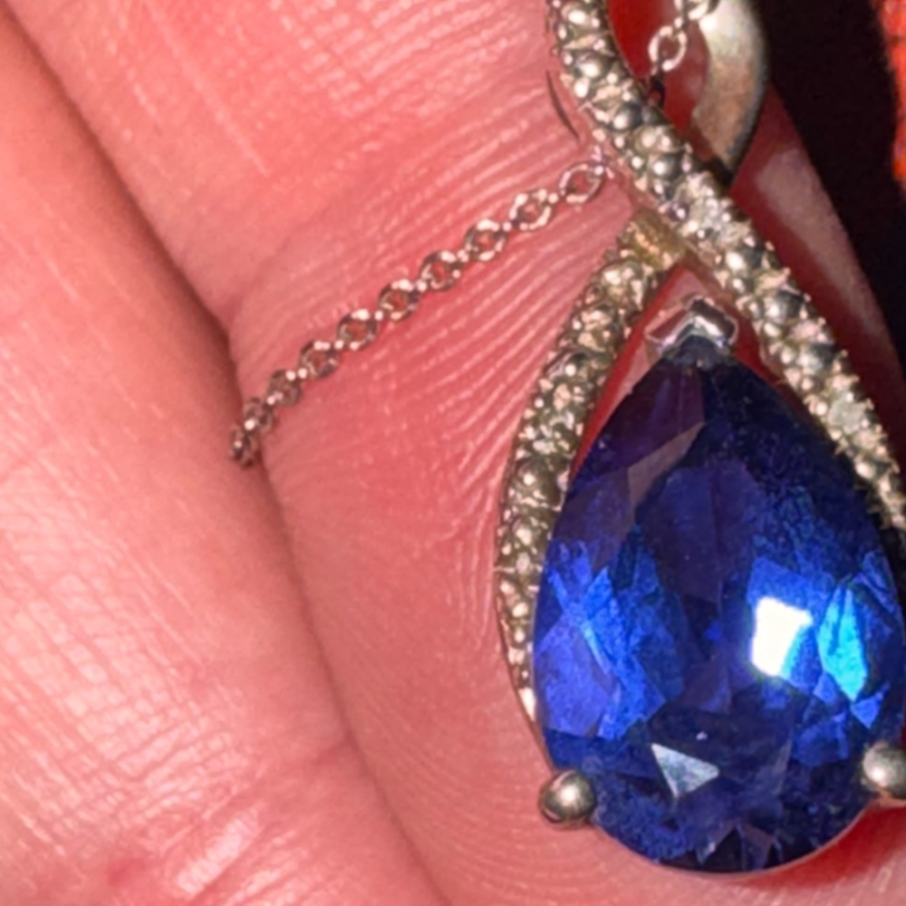 Elegant Blue Teardrop Silver925 (M marking) Pendant Necklace - Picture 2 of 15